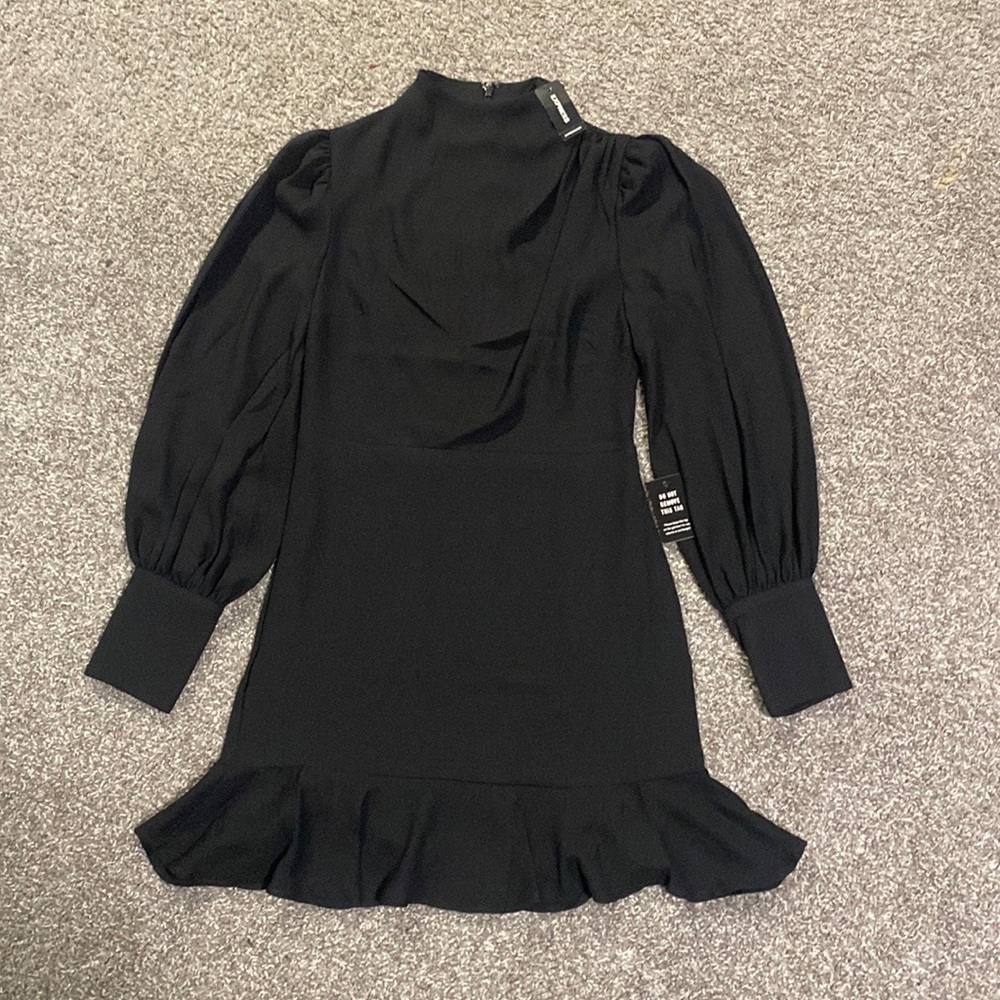 Express Mock Neck Puff Sleeve Ruffle Dres - Picture 3 of 4
